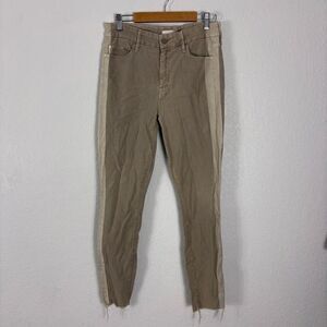 Mother Khaki Stone Striped Side The Looker Ankle Fray High Waisted Skinny Ankle